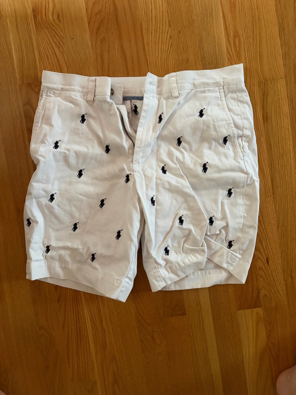 White Shorts with Navy Polo Pony Embroidery